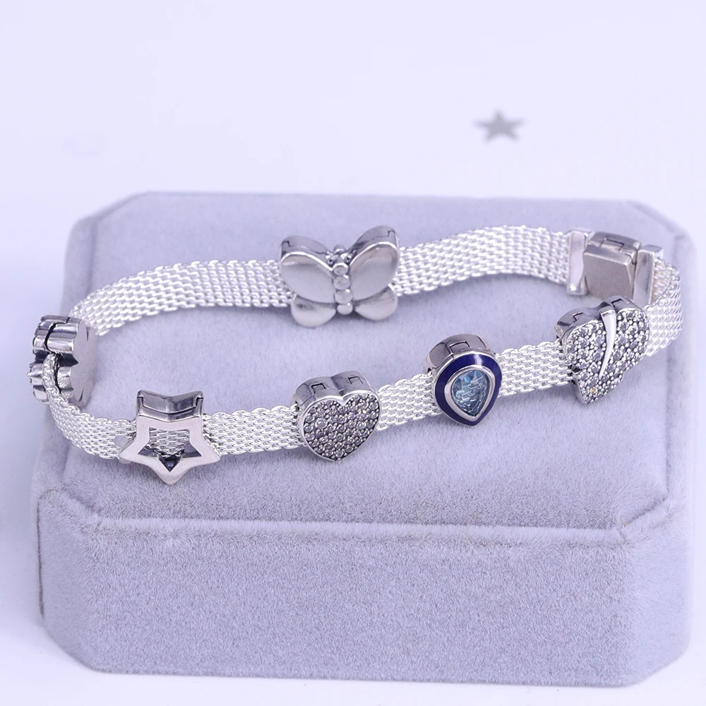 Original nuevo 925 de alfabeto de plata tapón Clip de granos de los encantos Pan reflexiones pulsera DIY joyería de las mujeres