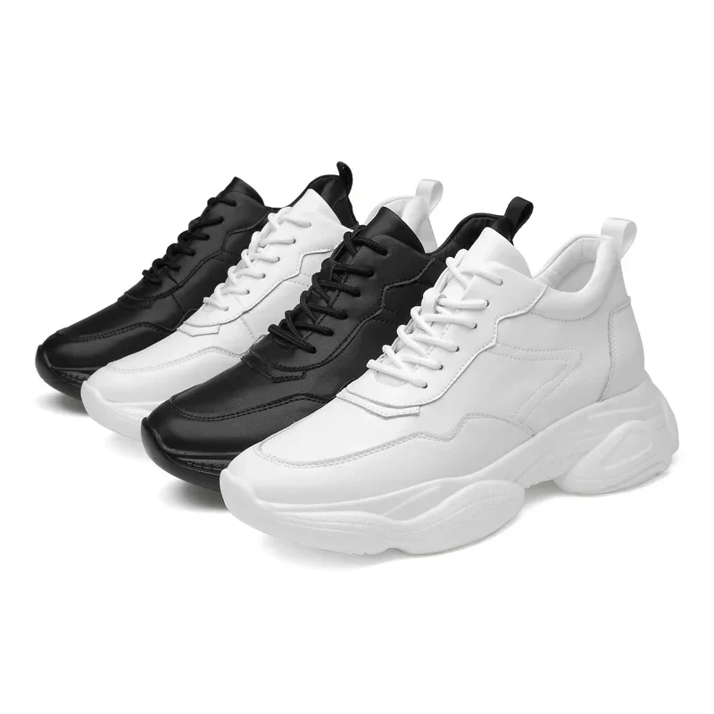 Zapatillas de deporte para hombre y mujer, zapatos con aumento de altura, color blanco y negro, talla grande 6-8, 36-44