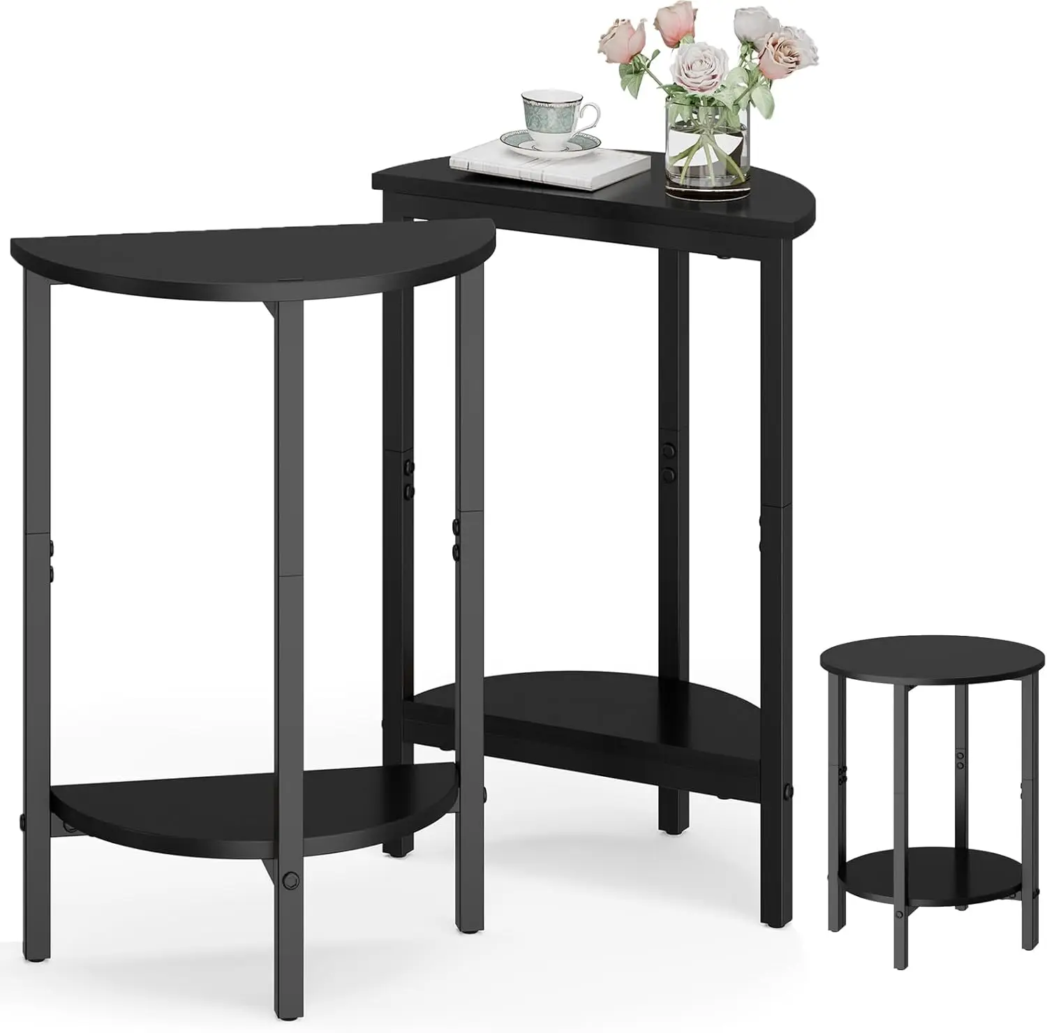 Side Table, Small End Table, Set of 2 Half Round Side Table for Living Room, 2 Tier Couch Side Tables, Small Round Coffee Tab