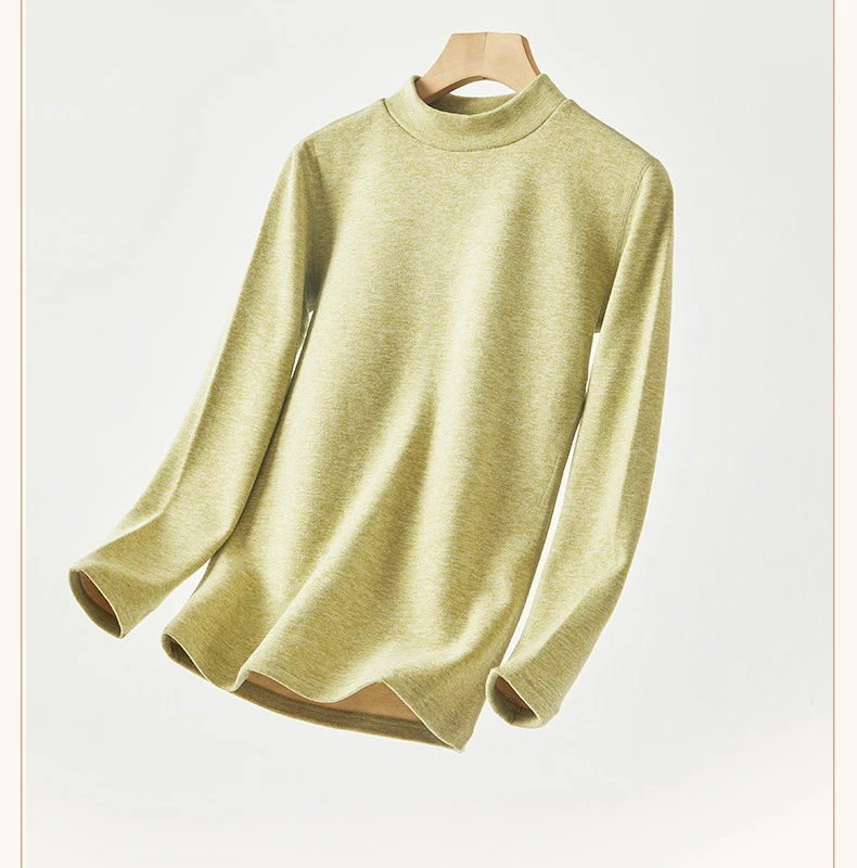 Damen-Thermo-Unterwäsche aus Kaschmirseide, Thermoshirts, warme Hosen, verdickte, einfarbige, halbrollkragenartige Oberteile, langärmlige Winterkleidung. – Detail 6