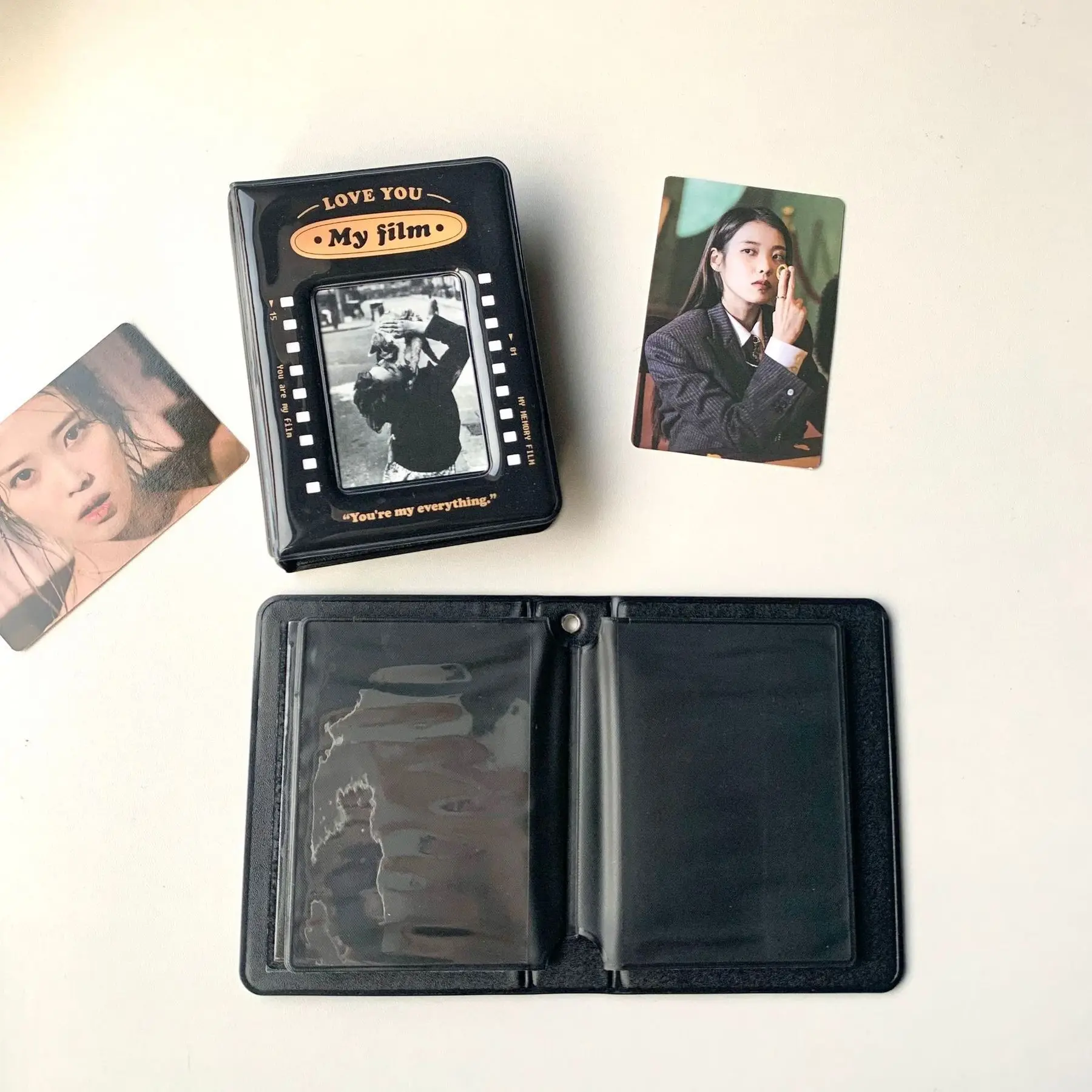 Ins Retro Black 3 Inch Photo Card Binder Photo Album Kpop Binder Stargazer Girl Love Bean Album Small Card Storage Booklet