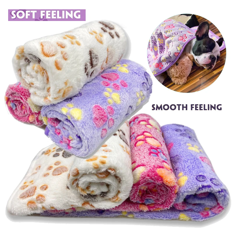 3 Sizes Warm Pets Bed Mat Cover Towel Cute Paw Cat Dog Fleece Soft Blanket for Small Medium Large Dogs Blankets Supplies