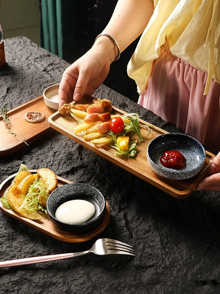 Plato de Aperitivos Estilo Americano, Plato Largo Ovalado de Madera, Plato para Hamburguesas, Papas Fritas, Barbacoa, Alitas de Pollo, Plato para Sándwiches