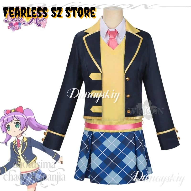 

Manaka Laala Costume School Uniform Kawaii JK Dress Coat Plaid Skirt Purple Twin Ponytails Halloween Party Cosplay DUNAYSKIY%^&