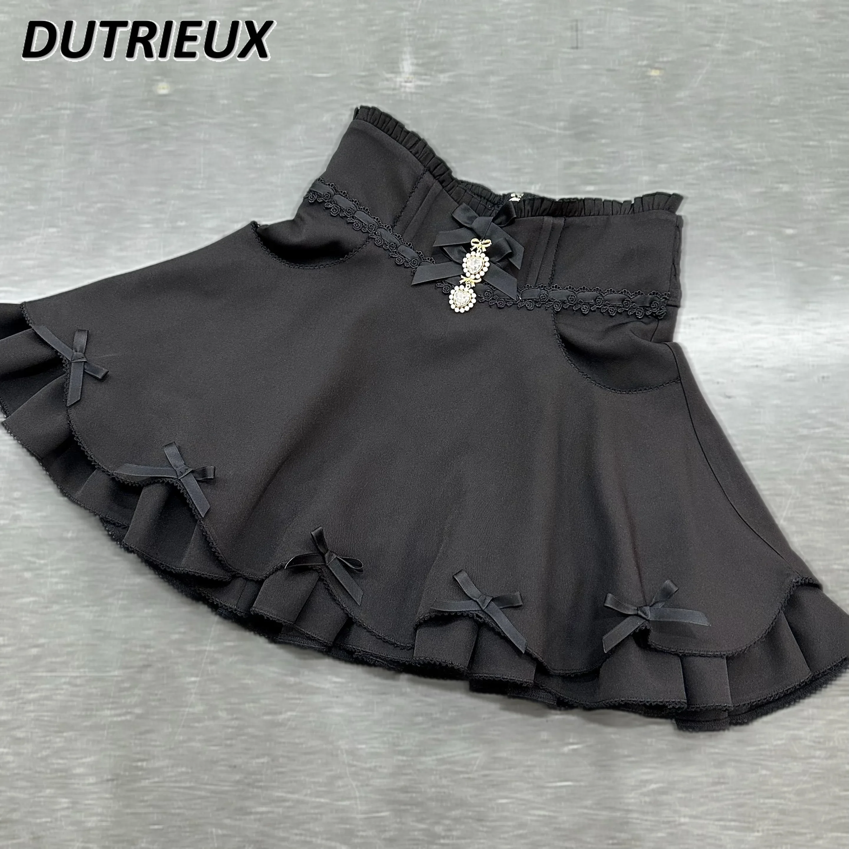 Sweet Cute Mine Series Mass Production Origina Japanese Style High Waist Skirt Rhinestone Bow Pocket Women's Casual Short Skirts