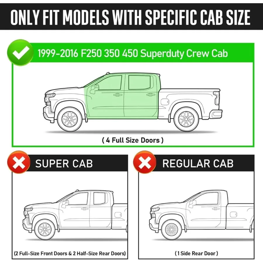 لوحات الجري المتوافقة مع 9916 Ford F250 F350 F450 Superduty Crew Cab 4 أبواب كاملة الحجم 4 بوصة خطوات جانبية على شكل قطرة B