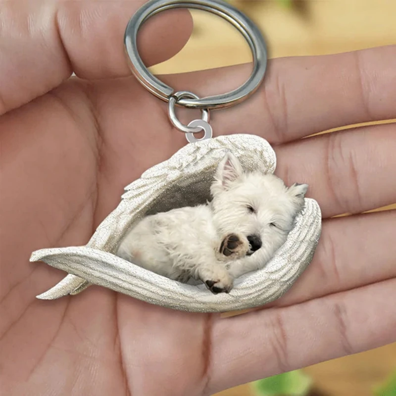 Acrylic Cute Dog Sleeping Angel Key Chains Animal Keychain For Women Girls Female Holder Car Key Kids Gift Drop Ship