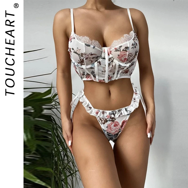 Toucheart Embroidery Lingerie Sets Lace Flowers Underwear Sexy Women'S Body Shaping Push Up Bra Romantic Bras And Panties Set