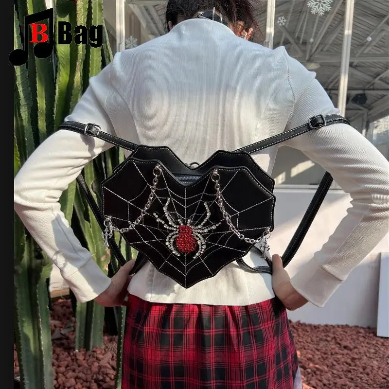 Y2K Gothic Women’s Girls Punk Handbags Harajuku Irregular Love Spider Chain Underarm One Shoulder Bag Crossbody Backpack Totes