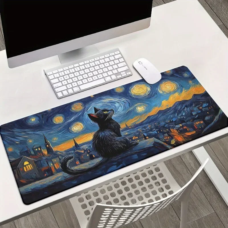 

Black Cat Night Table Mat Game and Office Mouse Pad Gamers Desk Mat Mousepad Gamer Desk Mats Gaming Mats Offices Accessories