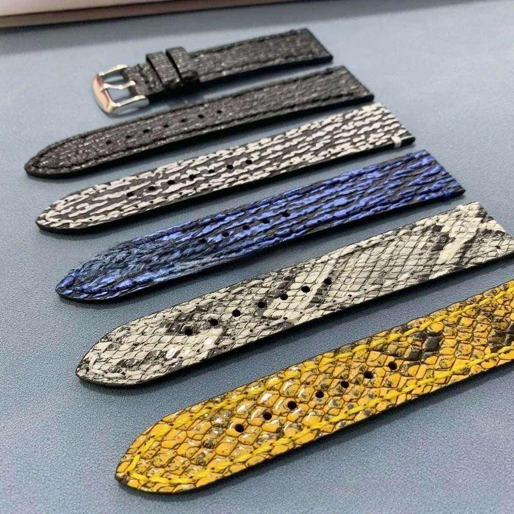 18 20 22mm Universal Genuine Leather Watchband Embossed Snake Shark Skin Pattern Cowhide Wristband Replacement Watch Strap