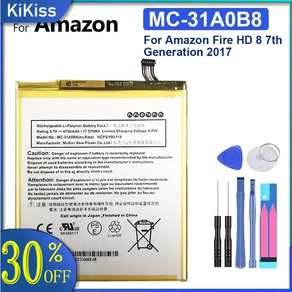 Replacement Battery MC-31A0B8 For Amazon Fire HD 8 7th Generation 2017 Release SX034QT 4750mAh