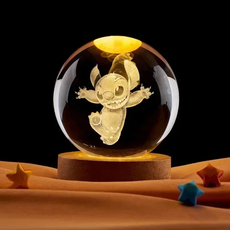 Disney Stitch Carved Crystal Ball Anime Mickey Accessories Creative Crystal Planet Luminous Tabletop Ornament Gift