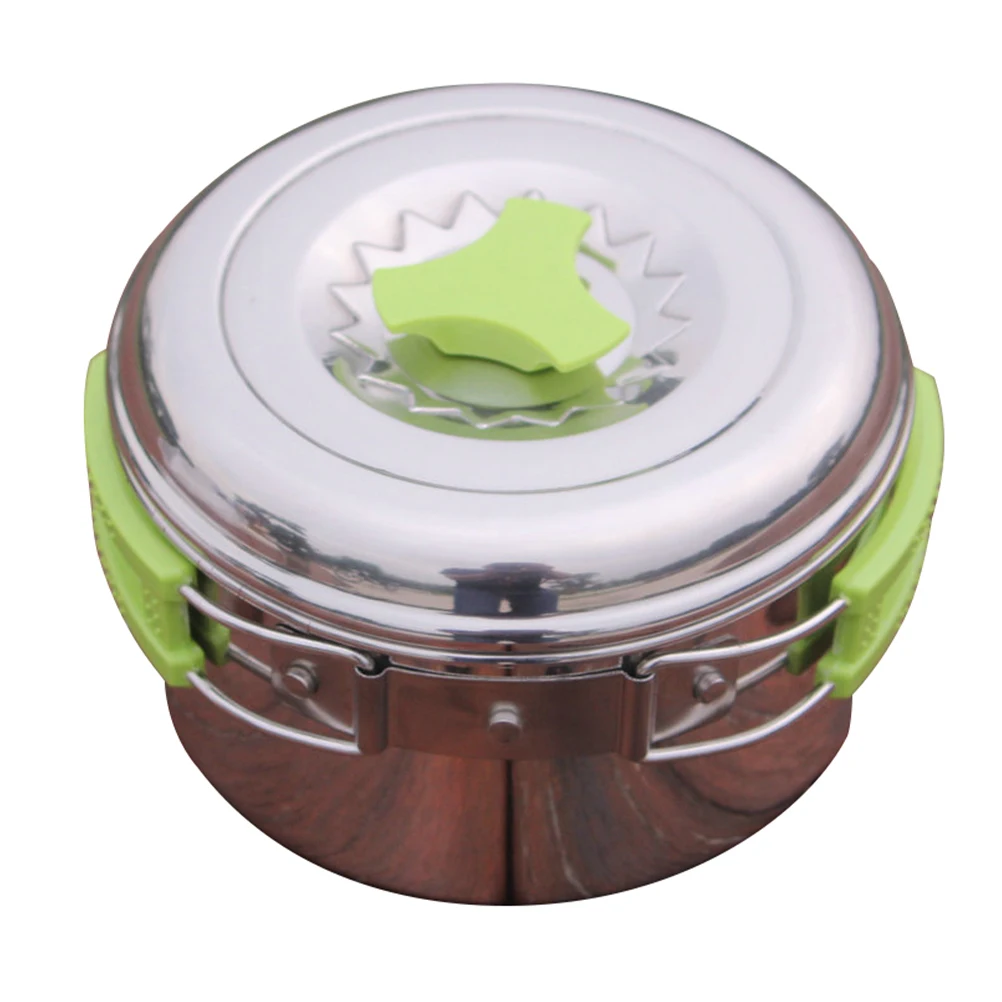 

1Pcs Stainless Steel Camping Pot Portable Foldable Handle Outdoor Cooking Equipment Backpacking Cook Tool Camping Pot