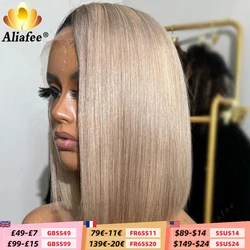 Ash Blonde Color Transparent 180% Density Full 13X4 Lace Frontal Wig Human Hair Blonde Short Bob Human Hair Wig for Women