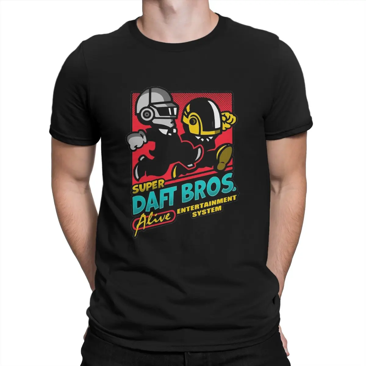 Super Bros T Shirts Men's  100% Cotton Novelty T-Shirt Crewneck Daft Punk Electronic Production Band Tee Shirt