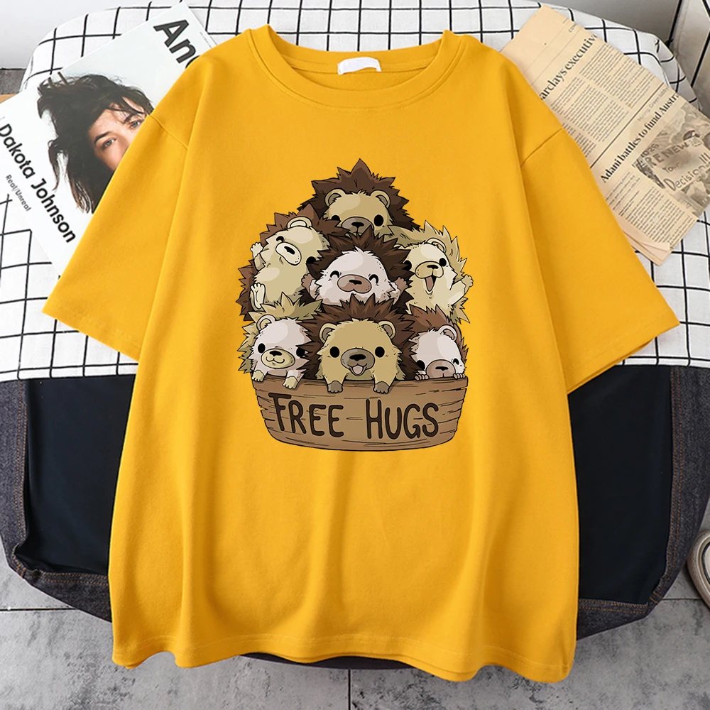 Cute Hedgehog Free Hugs Cartoon Printing Man T Shirt Cartoon Image Tops High Quality Hip Hop Men T-Shirts Fashion Streetwear