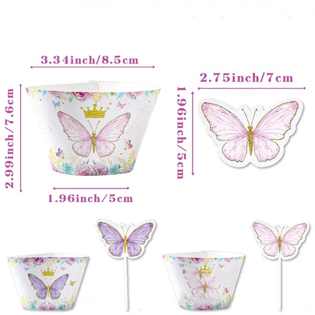 12pcs Butterfly Cake Decoration Pink Purple Butterfly Cupcake Edge Topper Cake Happy Girl Birthday Cake Decor Babyshower