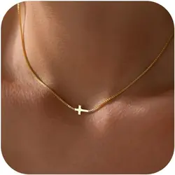 14K Real Gold Silver Plated Stainless Steel Dainty Cross Pendant Choker Simple Trendy Faith Jewelry Religious Minimalist Gifts
