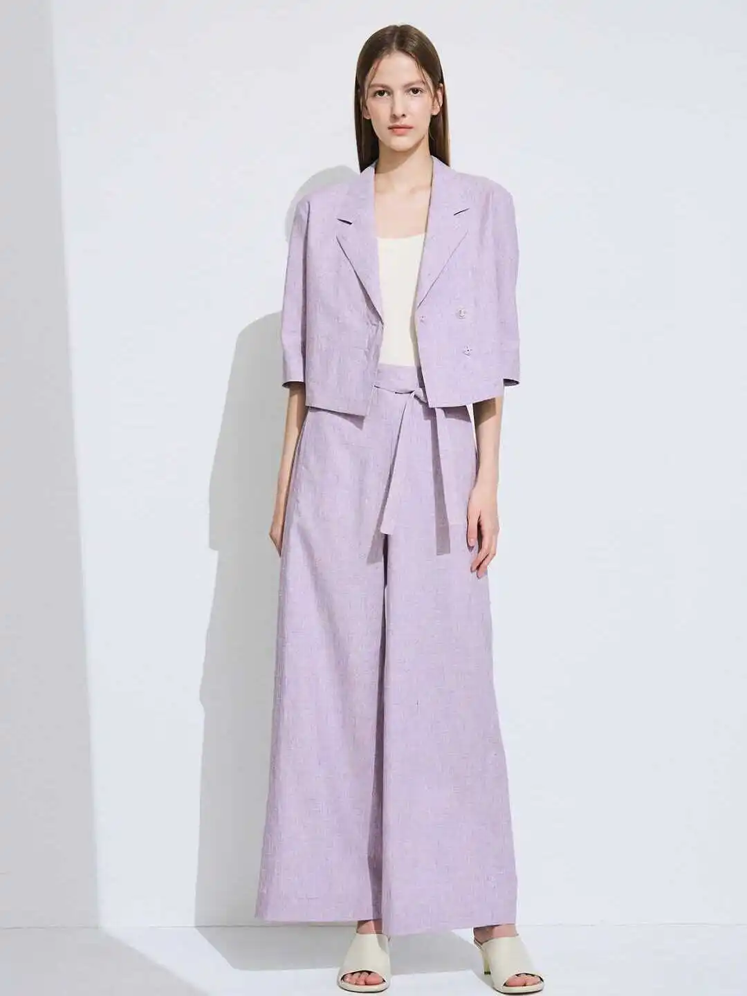 

Fashionable Summer Women's Linen Suit Casual Elegant Slimming Business Leisure Set Long Sleeve Mid-Sleeve Autumn Spring Wear