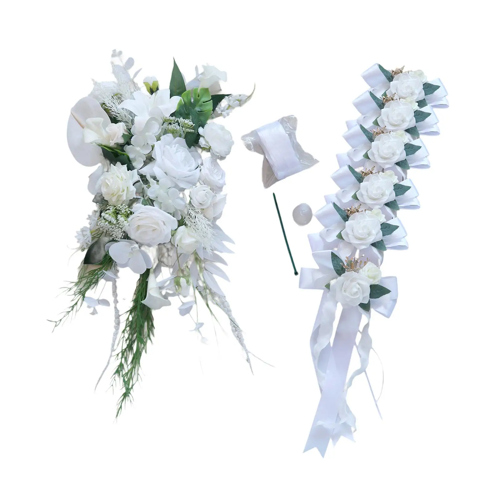 

Wedding Car Decoration Set and Bows Bouquet Set DIY Simulation Flowers Wedding Car Ribbons for Ceremony Festival Supplies