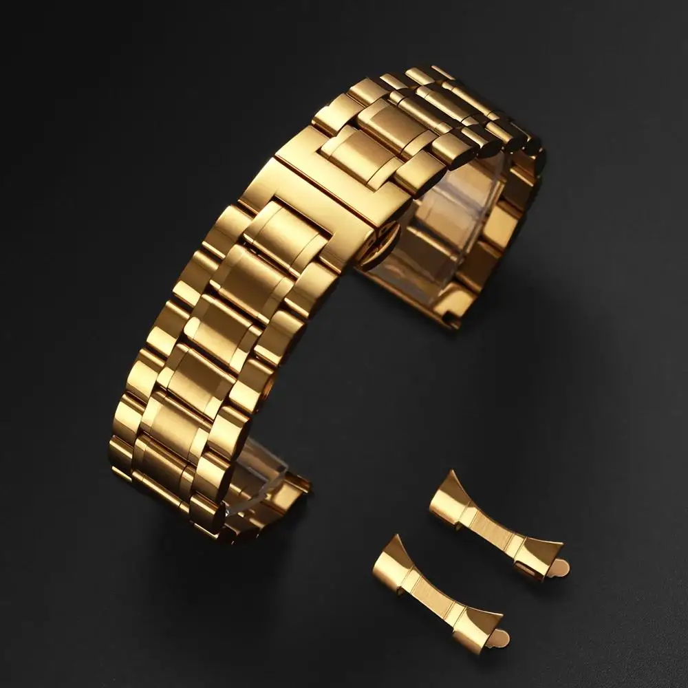 Edelstahl-Uhrenarmband mit gebogenem Ende, 12/13/14/15/16/17/18/19/20/21/22/23/24 mm, Schmetterlingsverschluss, massives Metall-Universalarmband – Detail 3
