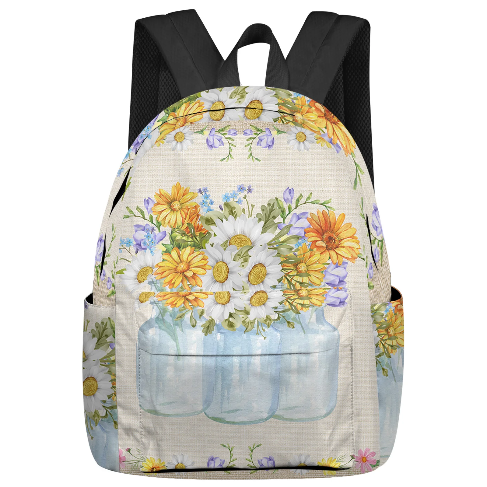 Summer Ladybug Vase Daisy Flower Backpack Men Women's Fashion Travel Backpack High Capacity Student School Bags