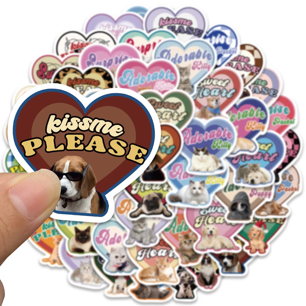 49PCS Y2K Sweet Heart Pink Cartoon Cat Dog Cute Stickers Aesthetic Kitty for Scrapbook Car Motorcycle Laptop Kids Toy Sticker