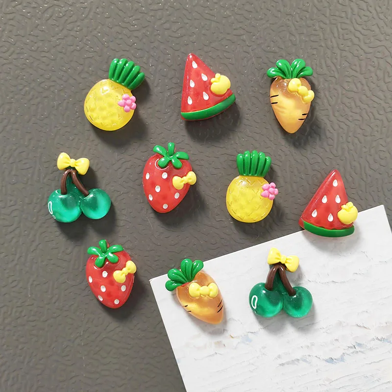 5pcs Fruit Shaped Fridge Magnet Set - Watermelon Strawberry Pineapple Cherry Carrot Fun Kitchen Accessories for Home Decor