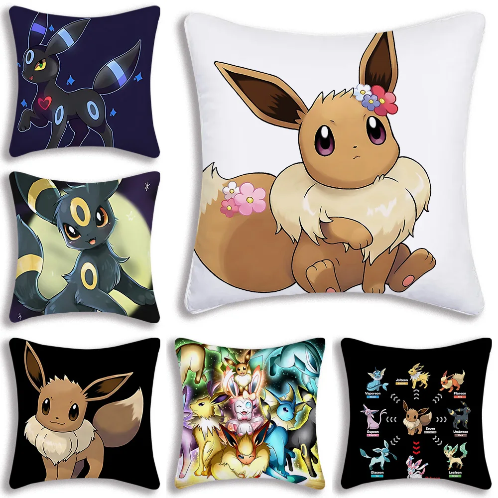 

Black Eevee Evolutions Throw Pillow Covers Cartoon Sofa Decorative Home Double-sided Printing Short Plush Cute Cushion Cover