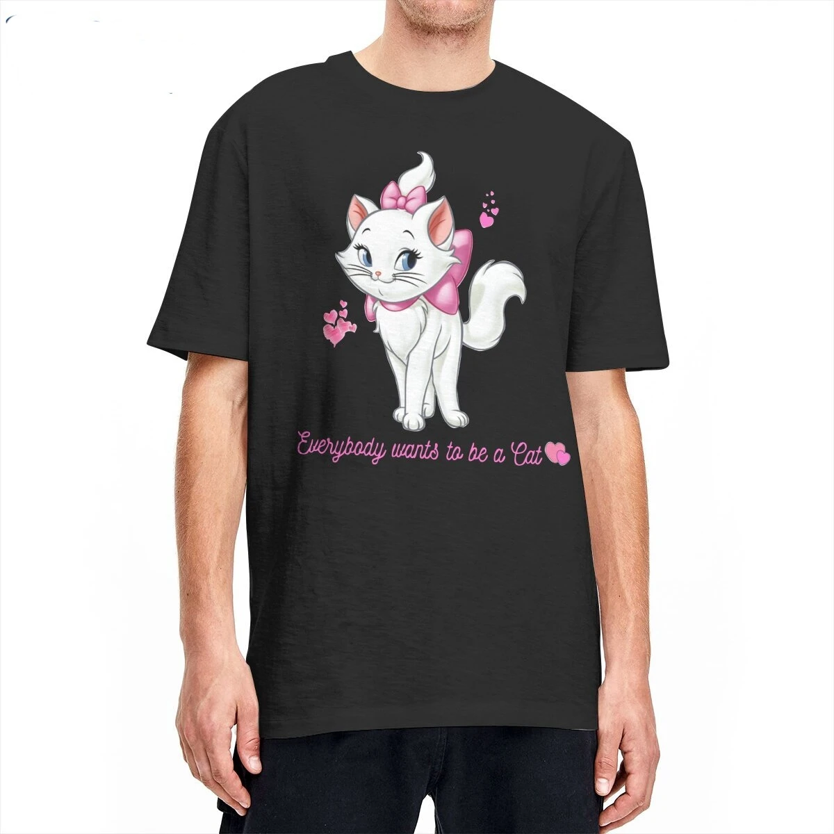 Men T-Shirt  Marie Everybody Wants to Be a Cat The Aristocats Cotton Tee Shirt Round Collar Clothing Plus Size T Shirts