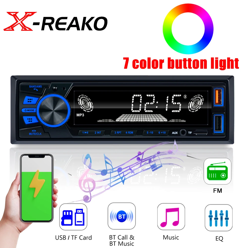 

REAKOSOUND Car Audio Radio 1din Bluetooth Stereo MP3 Player FM Receiver 12V Support Phone Charging AUX/USB/TF Card