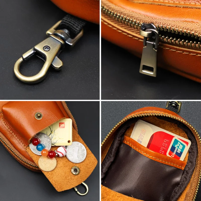 

Кошелек для монет из натуральной кожи, мягкий кошелек для мелочи с крючком и 2 карманами, мини-кошелек для мужчин и женщин, для активного отдыха, спорта, ключница