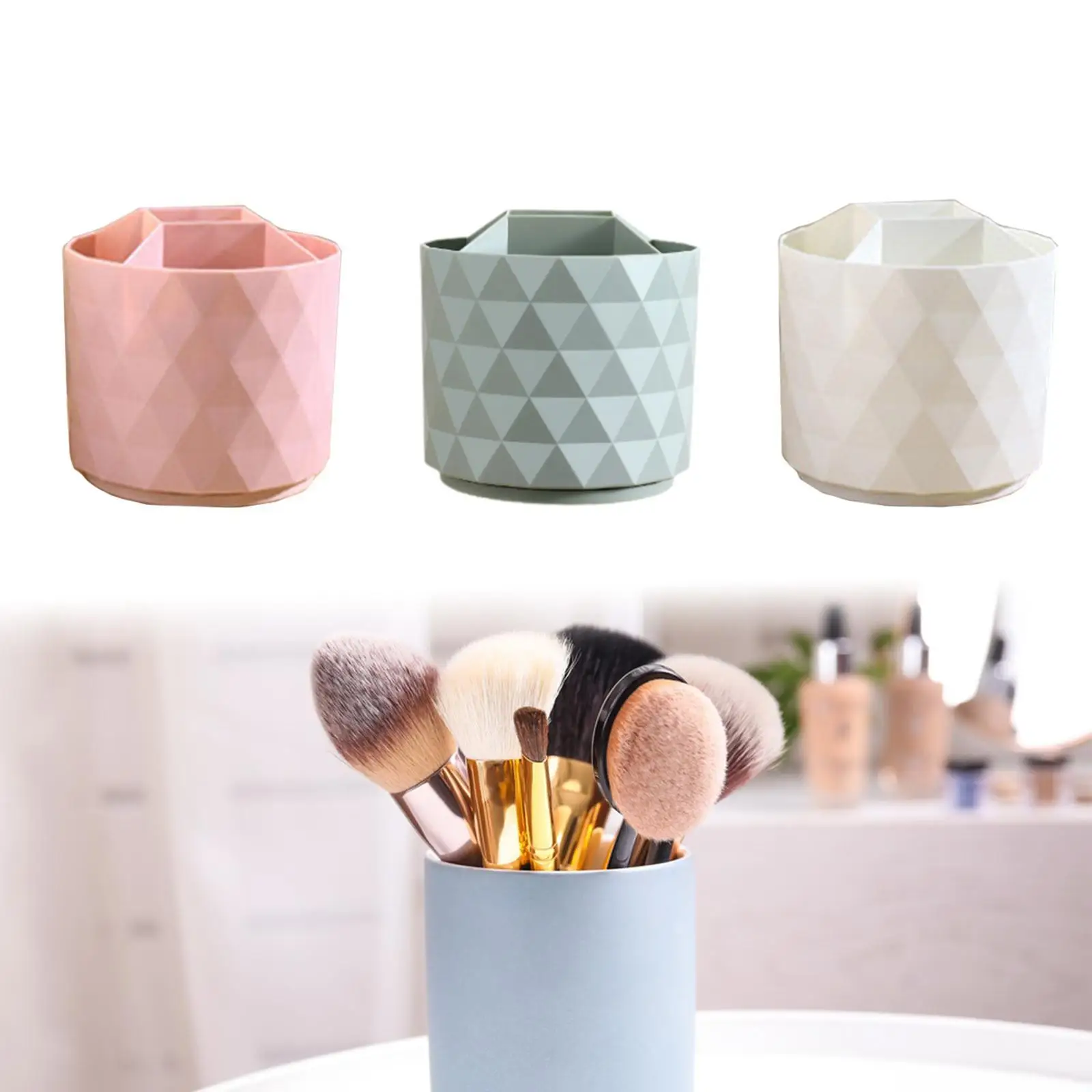 360 Rotating Cosmetics Organizer Makeup Brushes Cup Desktop Organizer Cosmetic Storage Box for Bathroom Desk Counter Vanity