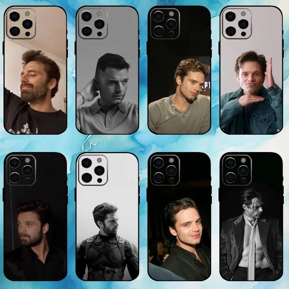 حافظة هاتف ممثل S-Sebastian Stan لهاتف iPhone17,16,15,14,13,12,11 Plus، Pro Max غطاء أسود ناعم