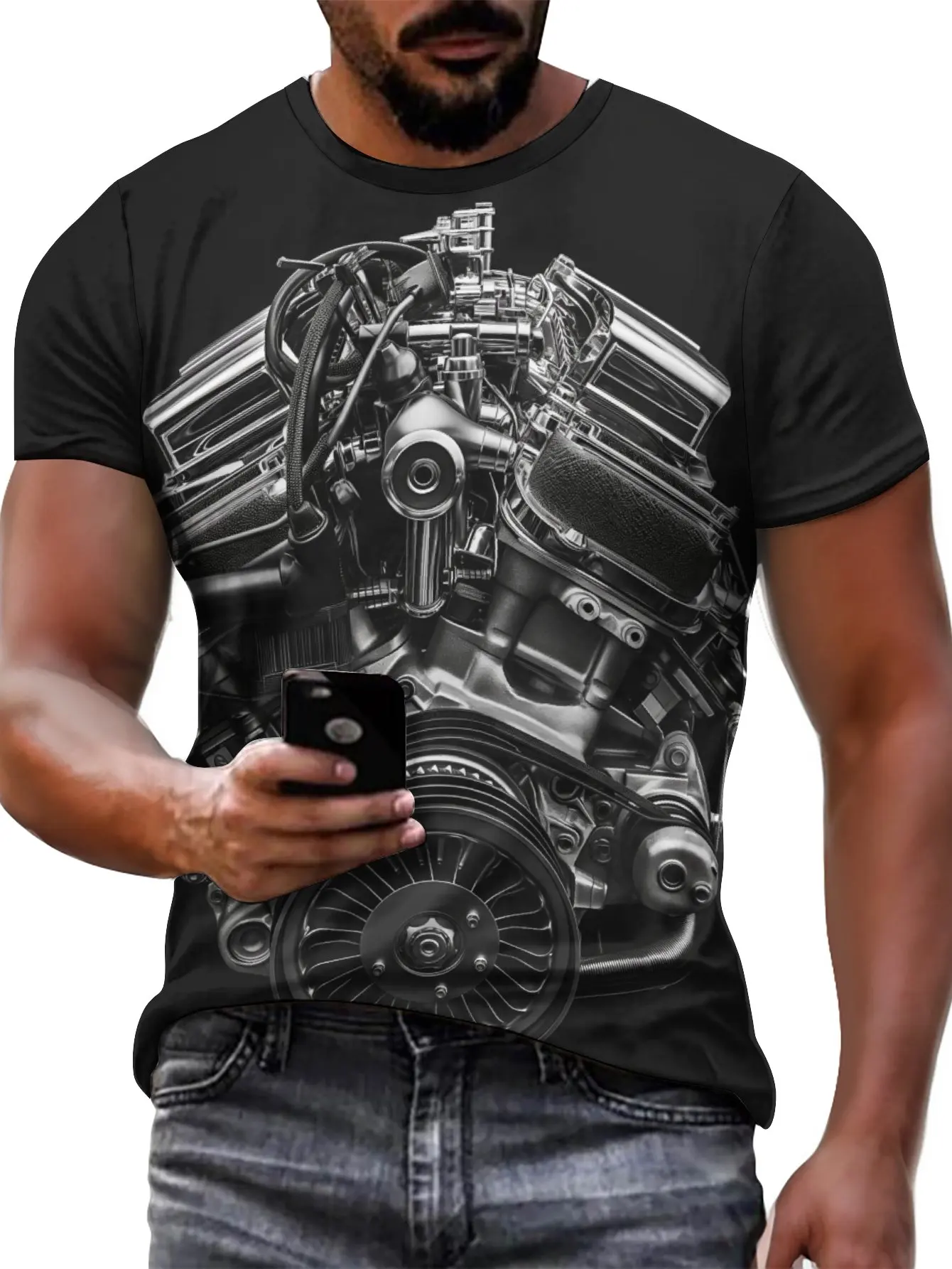 2024 New Men's 3D Graffiti Mechanical Pattern T-shirt, Casual Cool Micro Elastic Breathable T-shirt, Summer Outdoor Men's Wear