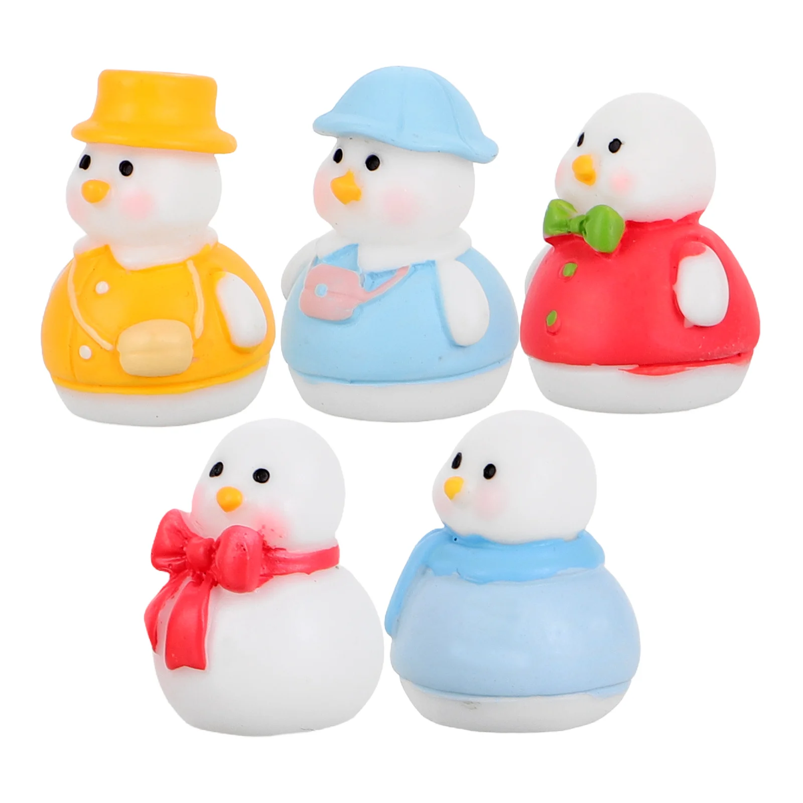 5 Pcs Dollhouse Christmas Snowman Duck Miniatures Resin Xmas Pendant Accessories Statues Figurine Figure Animals