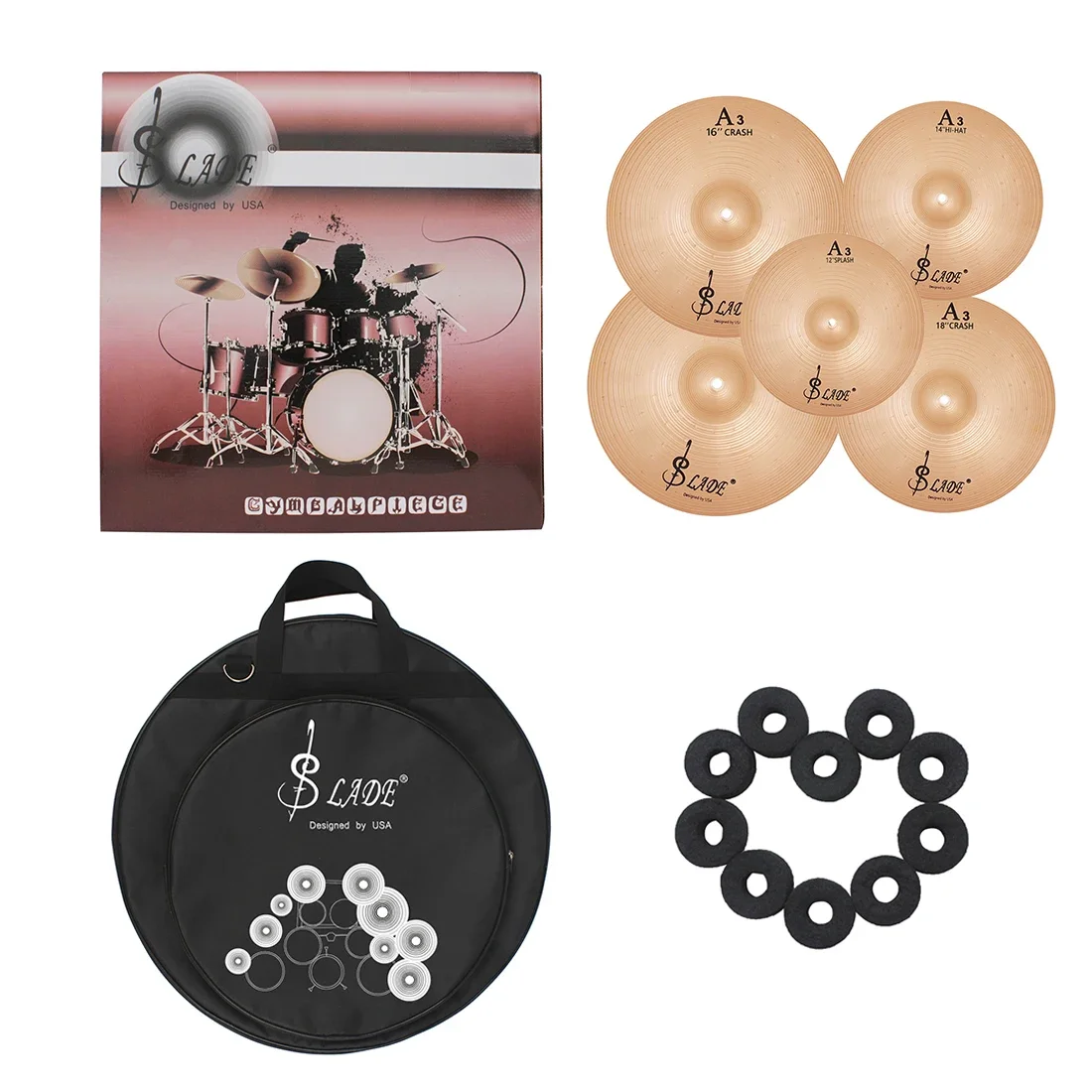 

SLADE 5 Pcs Cymbals Kit Set 12/14/16/18/20 Inch Hi-Hat Drum Cymbals Crash Cymbal Gong Percussion Instruments Parts Accessories