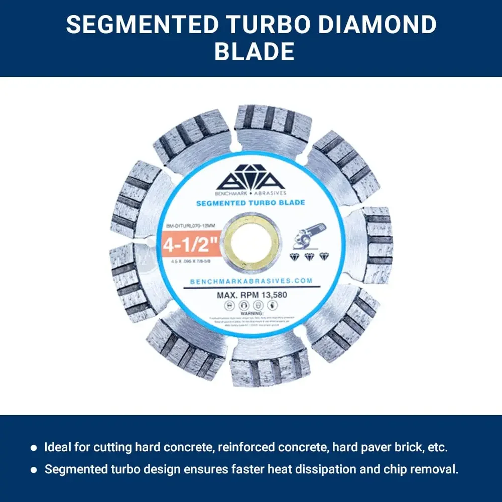 Abrasives 4-1/2" Segmented Turbo Diamond Blade with Steel Core, Saw Blades for Angle Grinder, Cutting Brick Ceramic Tile Granite