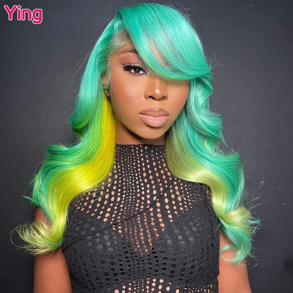 

Highlight Green Yellow Body Wave 13x4 Lace Frontal Human Hair Wig Brazilian PrePlucked With Baby Hair 5x5 Closure Human Hair Wig