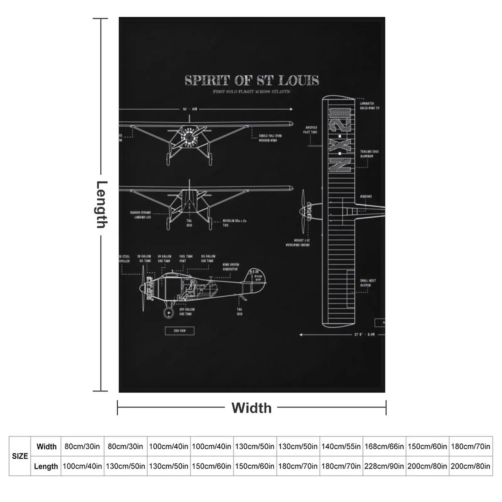 Spirit of St. Louis (Horizontal - White Stencil, No Background) Throw Blanket valentine gift ideas christmas gifts Blankets