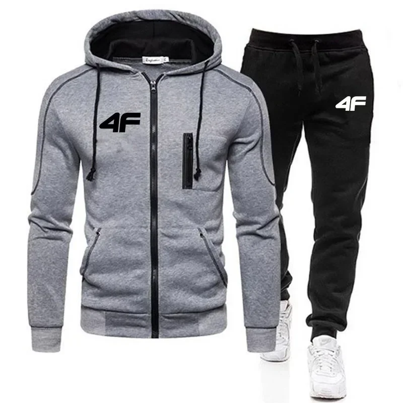 

Thick and Warm Men's Sportswear for Autumn and Winter, a Zip-up Hooded Sweatshirt with Sport Pants as a Two-piece Set, Suitable