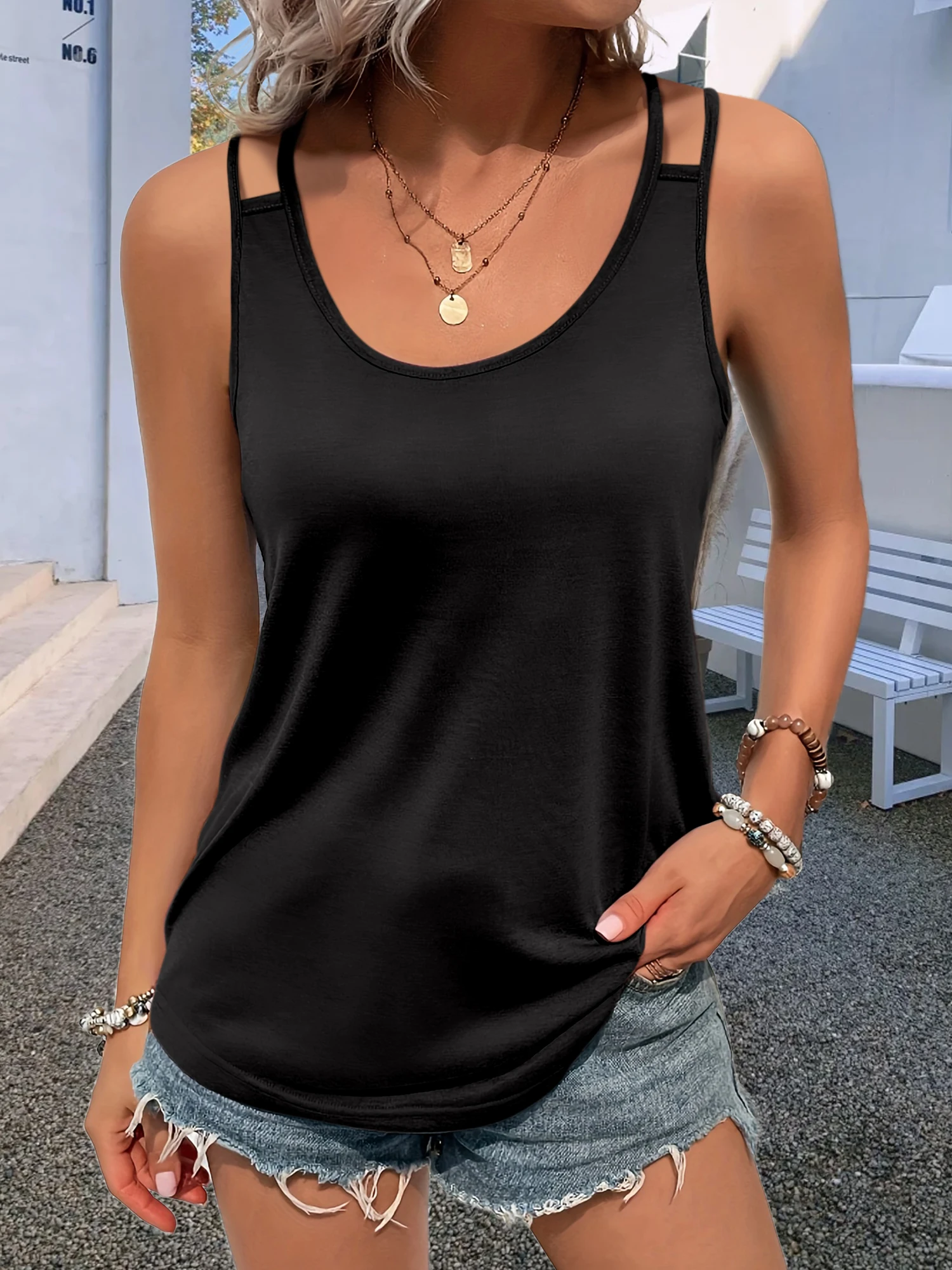 

Black V-Neck Camisole, Silk-Cool Fabric, Breathable Summer Must-Have Inner/Outer We