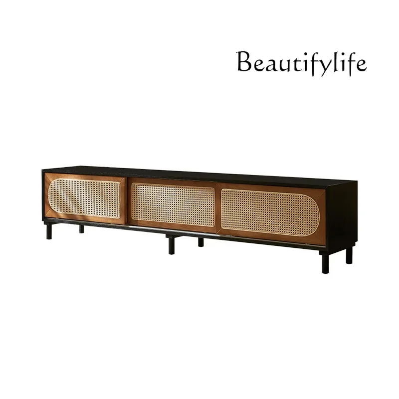 

Retro silent wind rattan TV cabinet Japanese-style small apartment simple audio-visual cabinet