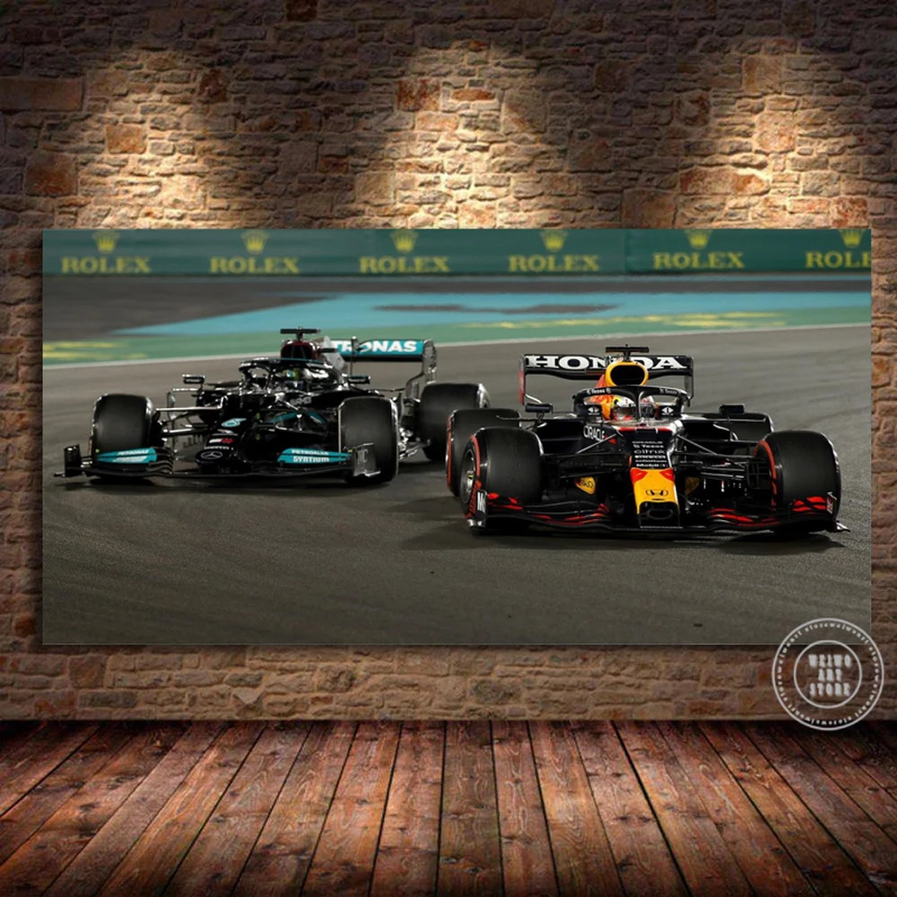 ملصق ماكس وهاميلتون 2021 F1 أبوظبي سباق الجائزة الكبرى قماش يطبع اللوحة الفورمولا 1 سباق جدار الفن لغرفة المعيشة ديكور