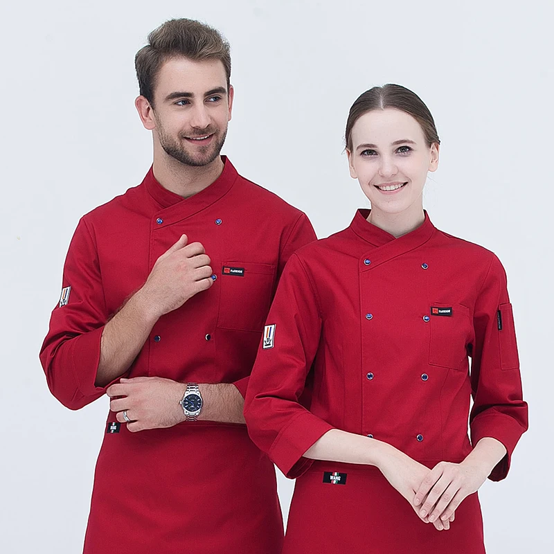 Mens Womens Unisex Chef Shirt adulti cucina uniforme da lavoro Chef Coat Cook Jacket Hotel Restaurant mensa Cake Shop Cafe Costume