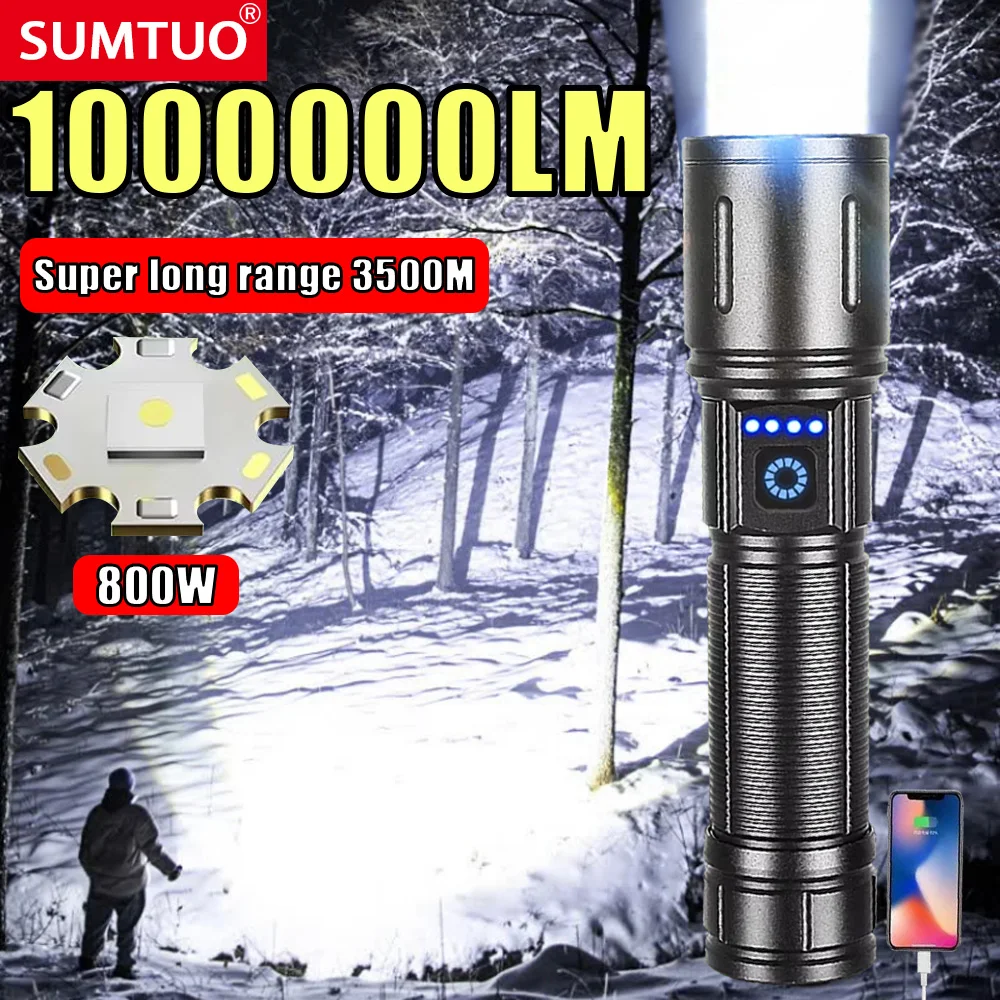 

1000000LM Strong LED Flashlight USB Rechargeable Powerful Tactical Torch Lamp 3500M Super Long Range Flashlight Outdoor Fishing