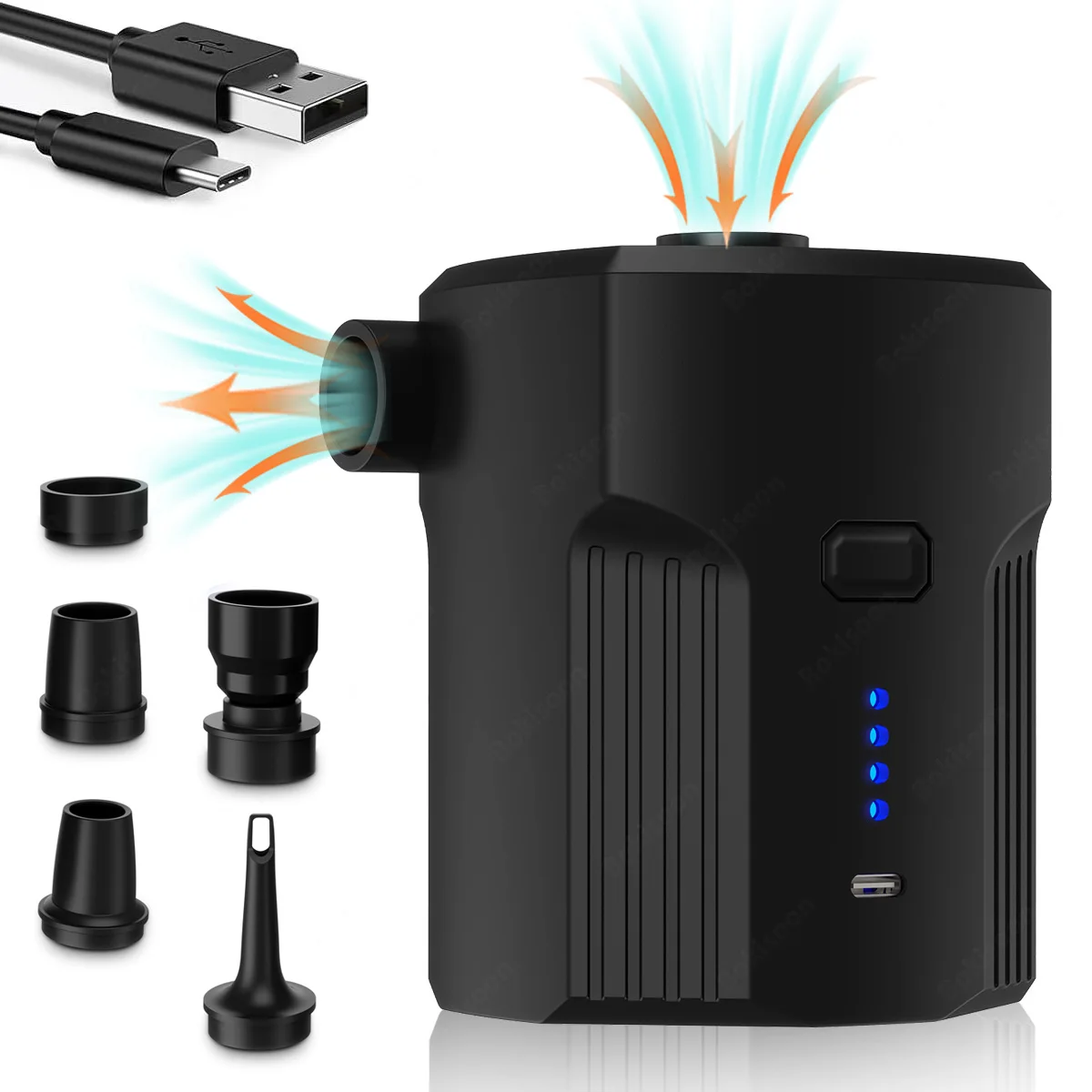 Tragbare elektrische Luftpumpe für Schlauchboote mit 5 Düsen für Outdoor-Camping, Luftmatratzenbetten, Boote, Kissen, Couch, Poolschwimmer