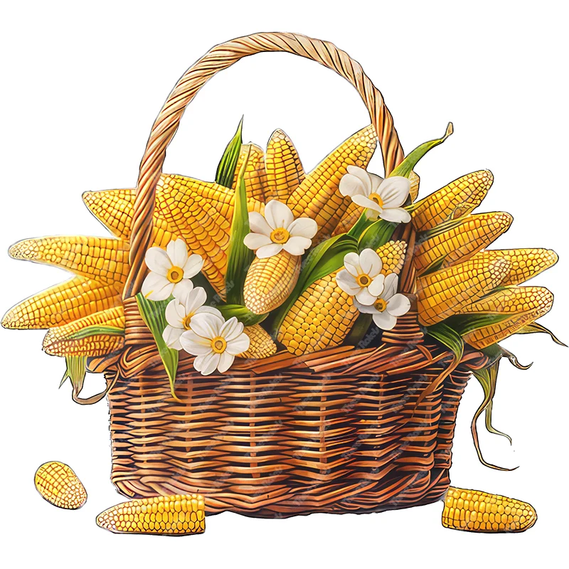 Three Ratels Golden Corn Basket Rural style Cartoon vegetable wall Stickers for Home decoration