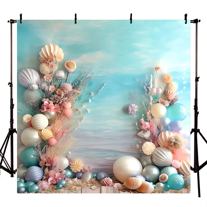 Mehofond Photography Background Under The Sea Mermaid Shell Girl Birthday Party Cake Smash Portrait Decor Photo Backdrop Studio